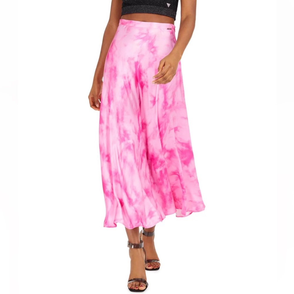Guess Arielle Womens Tie-Dye Satin Midi Skirt